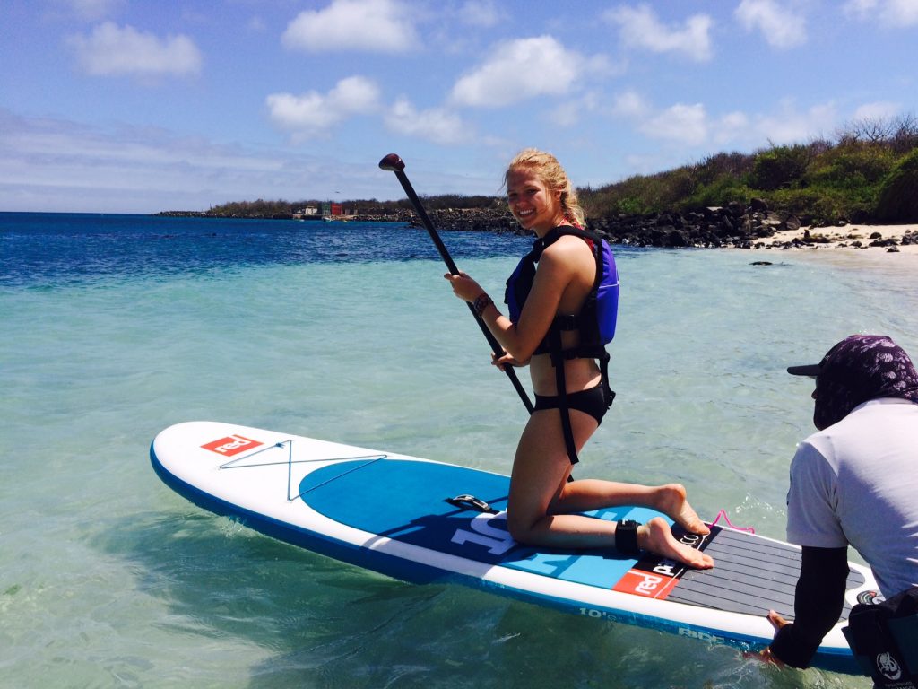 Sarah going out for our last morning of paddle boarding and kayaking.